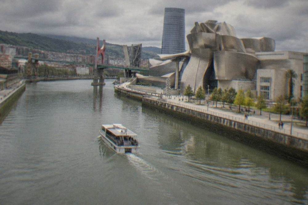 View along the Nervion estuary toward the Guggenheim Museum in central Bilbao