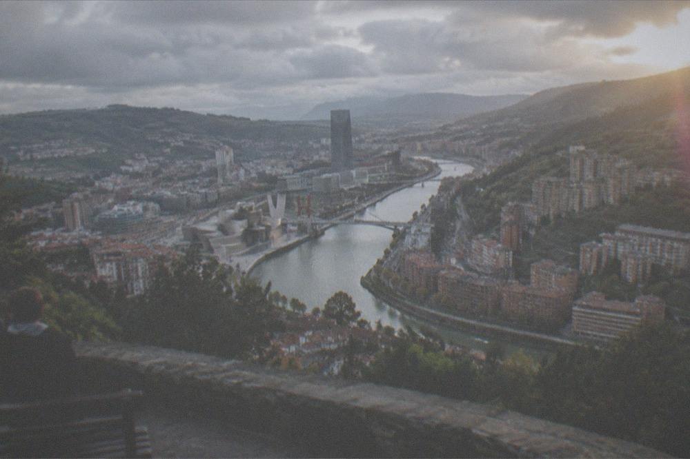 The Artxanda hillside viewpoint overlooking the Bilbao estuary and city skyline