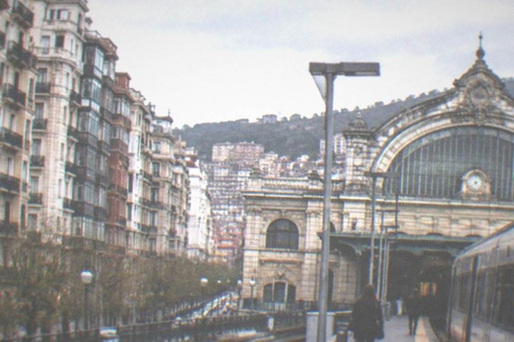 Euskotren regional train at a station platform in the Basque Country