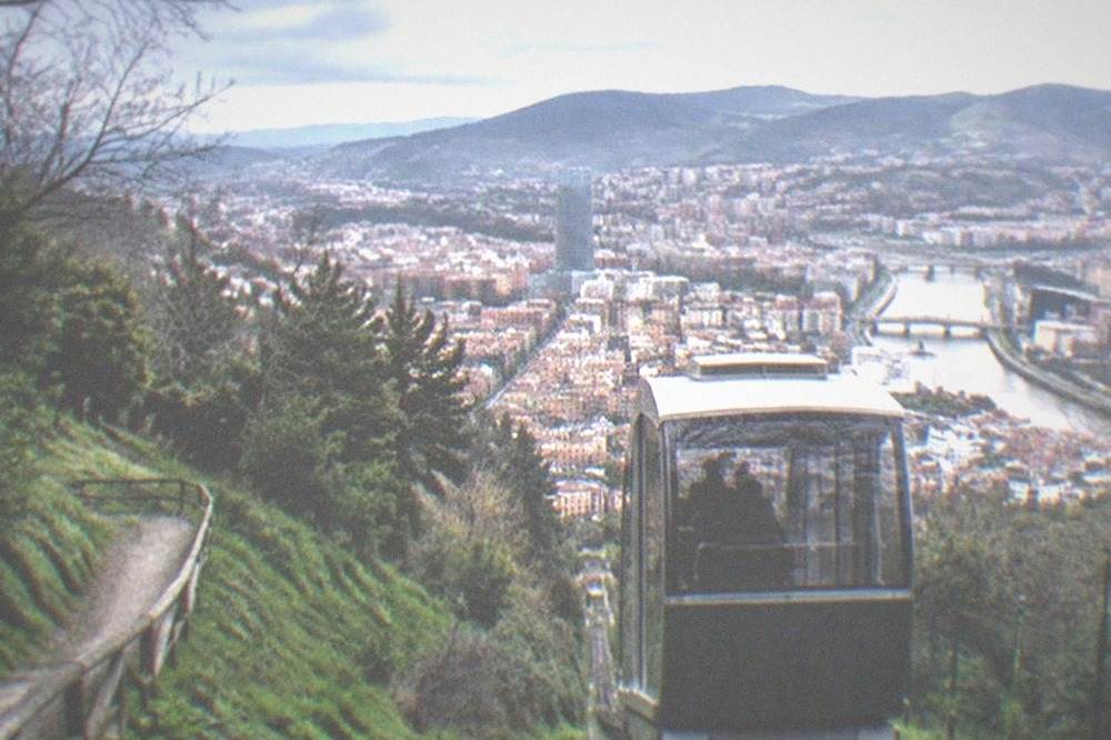 A green hillside path with the city skyline and river estuary visible below