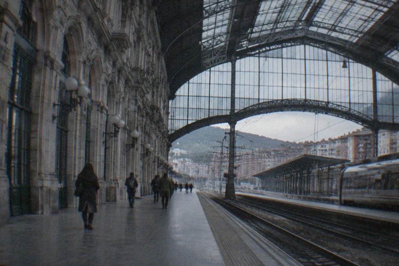 The glass and iron canopy over the platforms of Bilbao Abando train station