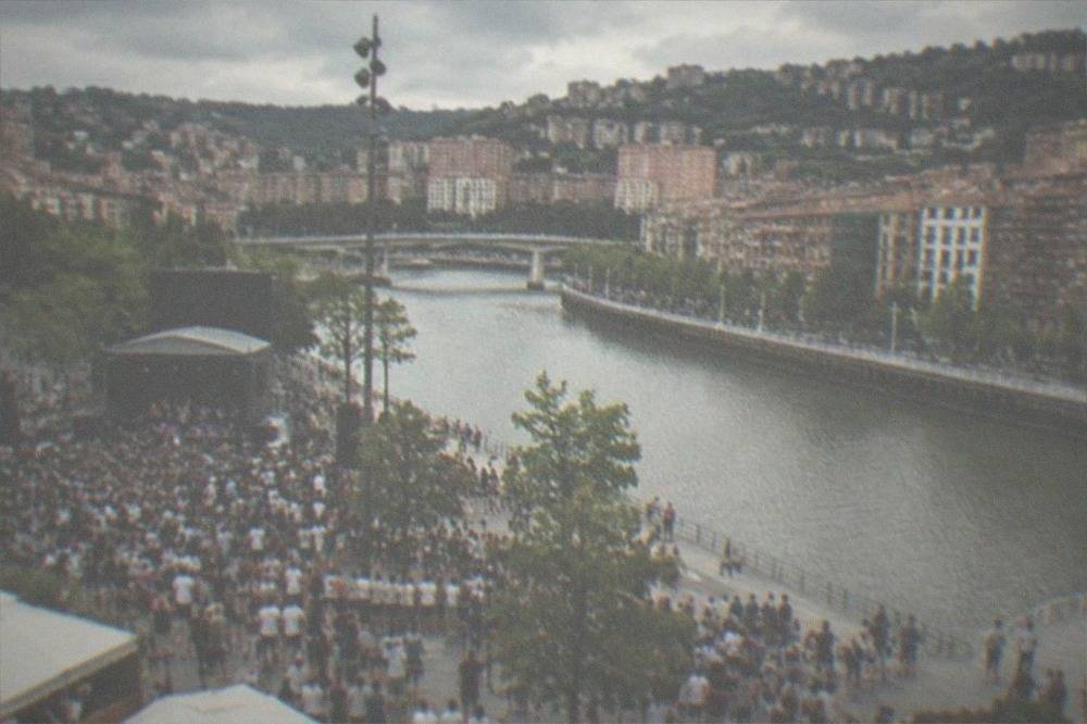 Crowds gathered in a Bilbao square during the Aste Nagusia festival in August