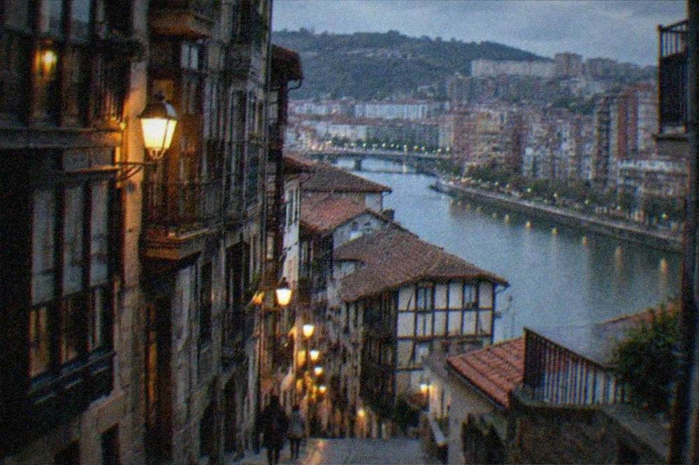 Narrow medieval streets and timbered buildings in an old Basque town quarter