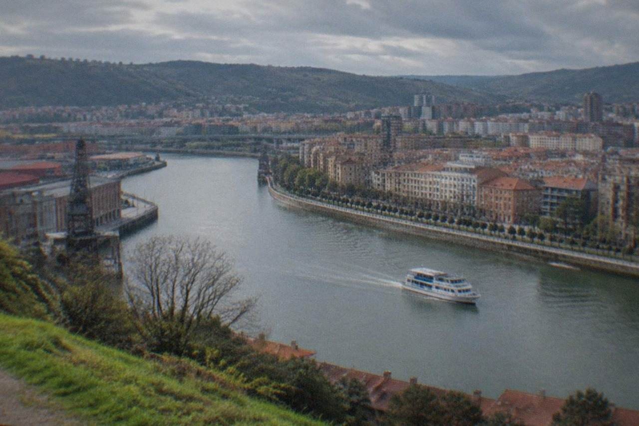 Bilbao's rooftops and the Nervion estuary seen from a hillside viewpoint